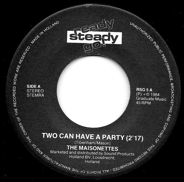 The Maisonettes : Two Can Have A Party (7", Single)