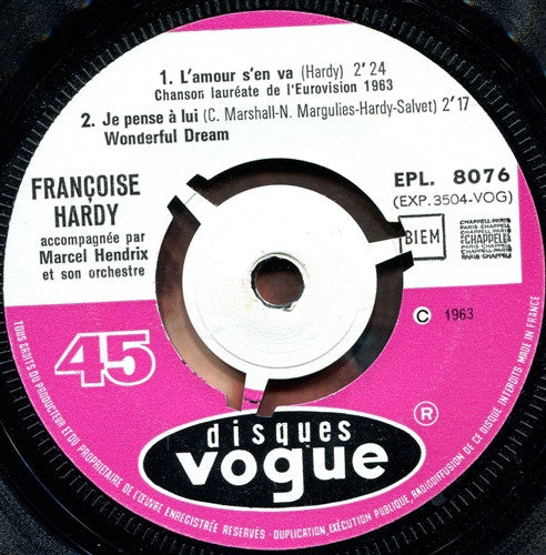 Françoise Hardy : L'amour S'en Va (7", EP, RE, Pus)