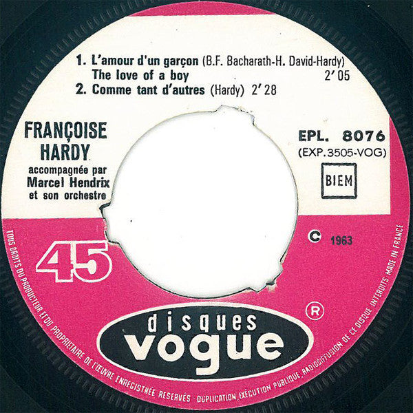 Françoise Hardy : L'amour S'en Va (7", EP, RE, Pus)
