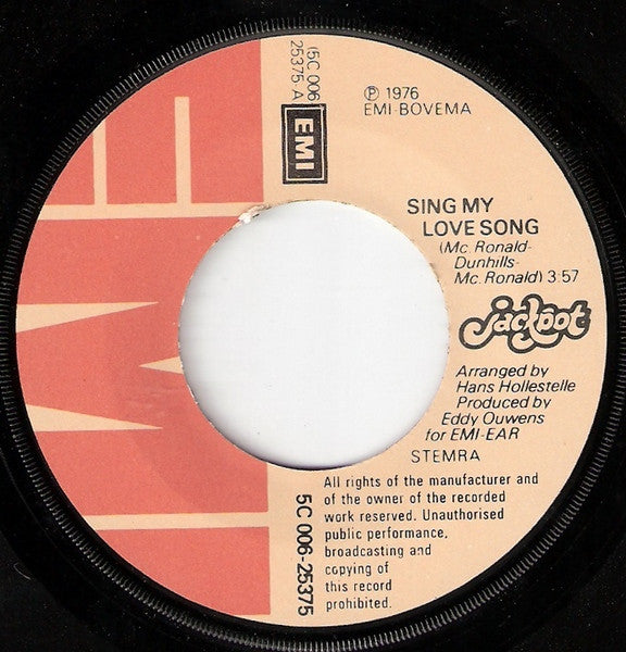 Jackpot : Sing My Love Song / Honolee Honola (7")