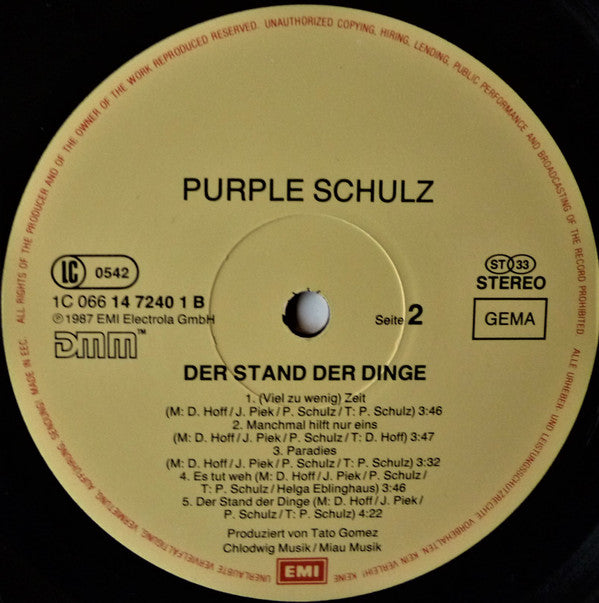 Purple Schulz : Der Stand Der Dinge (LP, Album)