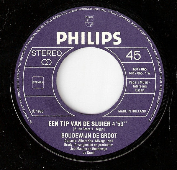 Boudewijn De Groot : Een Tip Van De Sluier / De Zwemmer (7", Single)