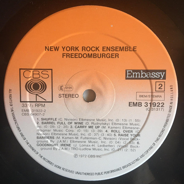 The New York Rock Ensemble : Freedomburger (LP, Album, RE)