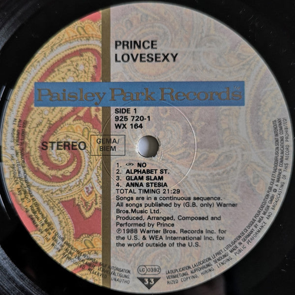 Prince : Lovesexy (LP, Album, Als)