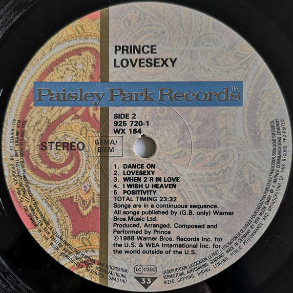 Prince : Lovesexy (LP, Album, Als)