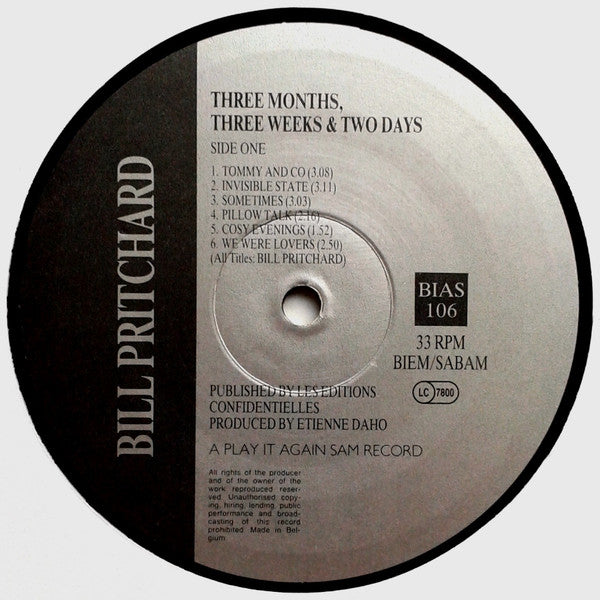 Bill Pritchard : Three Months, Three Weeks & Two Days (LP, Album)