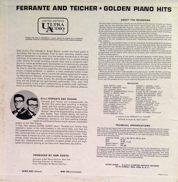 Ferrante & Teicher And Ferrante And Teicher Orchestra : Golden Piano Hits (LP, Album, Gat)