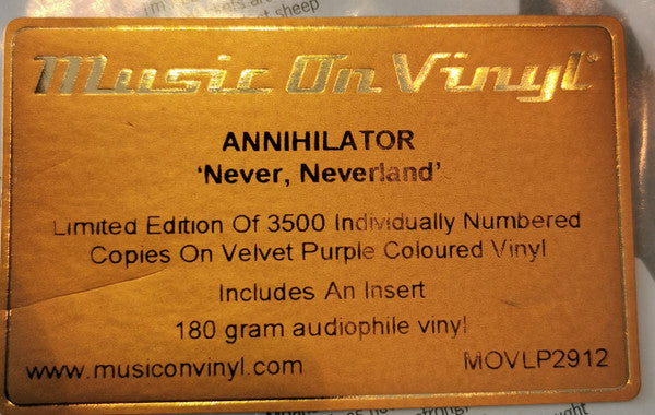 Annihilator (2) : Never, Neverland (LP, Album, Ltd, Num, RE, Vel)