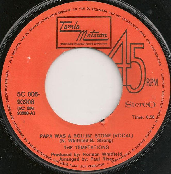 The Temptations : Papa Was A Rollin' Stone (7", Single, Mag)