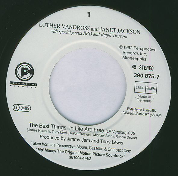 Luther Vandross And Janet Jackson With Special Guests Bell Biv Devoe And Ralph Tresvant : The Best Things In Life Are Free (7", Single)