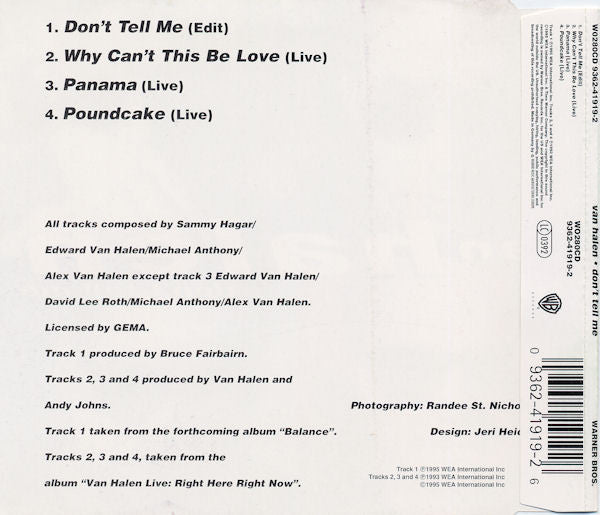 Van Halen : Don't Tell Me (CD, Maxi)