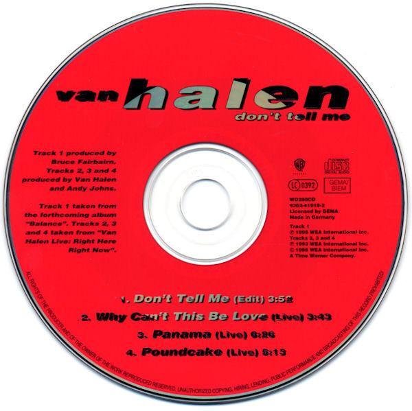 Van Halen : Don't Tell Me (CD, Maxi)