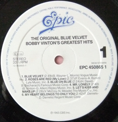 Bobby Vinton : The Original Blue Velvet - Bobby Vinton's Greatest Hits (LP, Comp, RE)