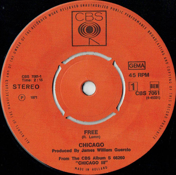 Chicago (2) : Free (7", Single)