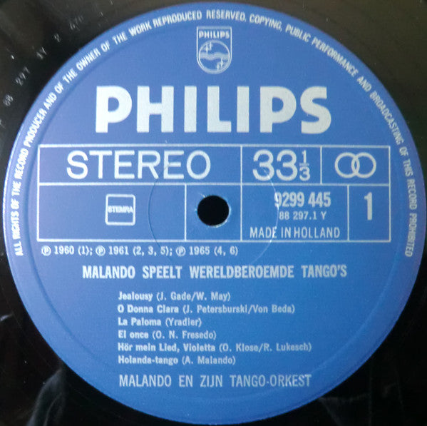 Malando And His Tango Orchestra : Malando Speelt Wereldberoemde Tango's (LP, Comp)