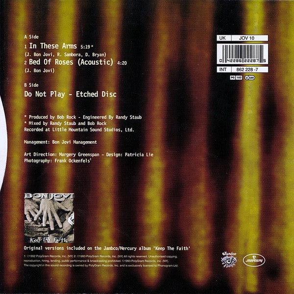 Bon Jovi : In These Arms (7", S/Sided, Single, Etch)