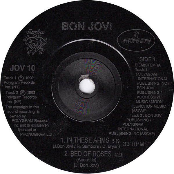 Bon Jovi : In These Arms (7", S/Sided, Single, Etch)