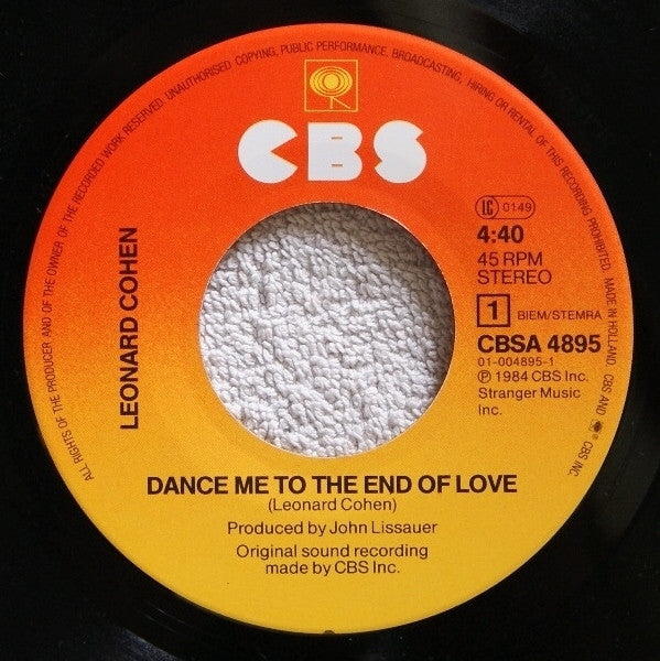 Leonard Cohen : Dance Me To The End Of Love (7", Single)