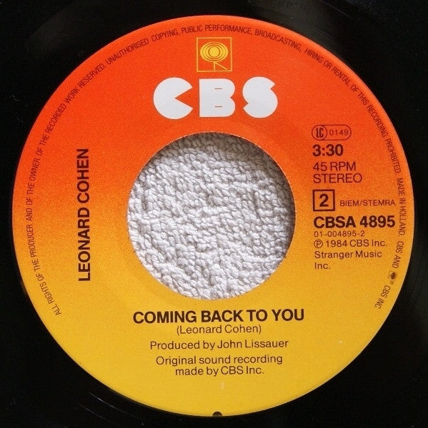 Leonard Cohen : Dance Me To The End Of Love (7", Single)