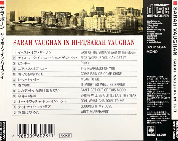 Sarah Vaughan : Sarah Vaughan In Hi-Fi (CD, Album, Mono, RE)