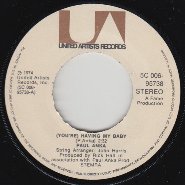 Paul Anka : (You're) Having My Baby (7", Single)