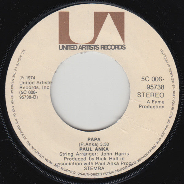 Paul Anka : (You're) Having My Baby (7", Single)