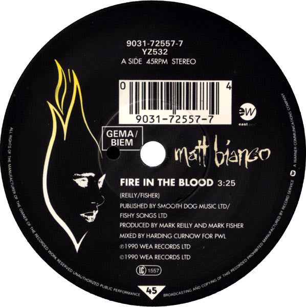Matt Bianco : Fire In The Blood (7", Single)