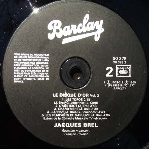 Jacques Brel : Le Disque D'or (Volume 2) (LP, Comp)