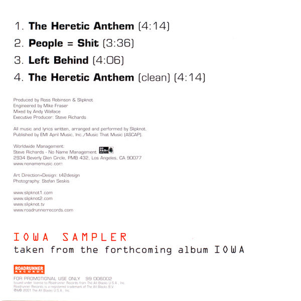 Slipknot : Iowa Sampler (CD, Promo, Smplr)