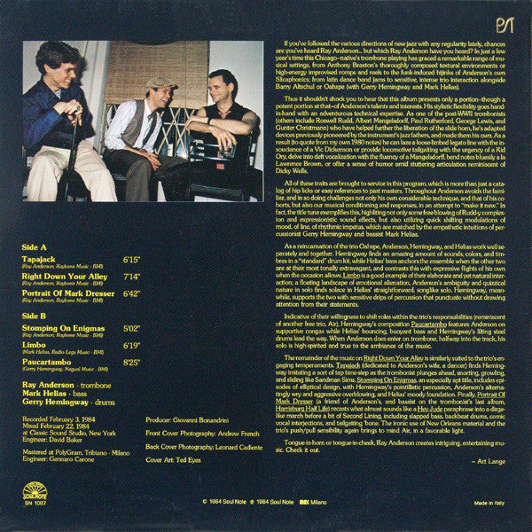 Ray Anderson : Right Down Your Alley (LP, Album)
