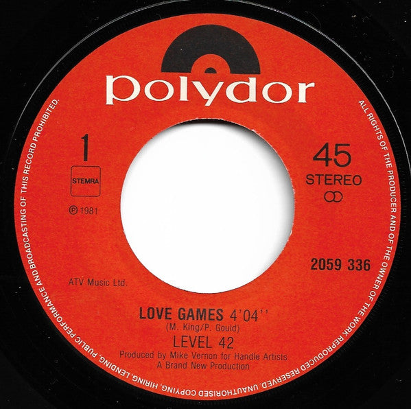 Level 42 : Love Games (7", Single)