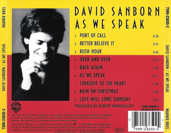 David Sanborn : As We Speak (CD, Album, RE)