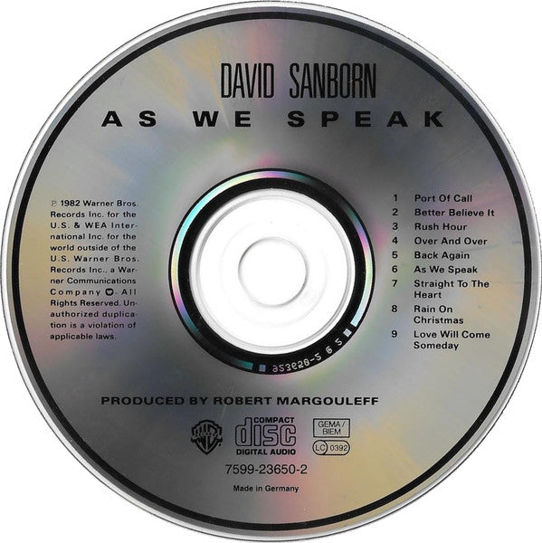 David Sanborn : As We Speak (CD, Album, RE)
