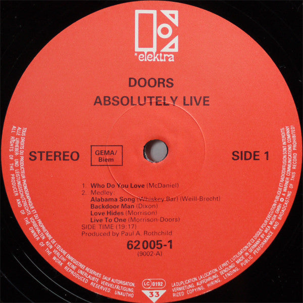 The Doors : Absolutely Live (2xLP, Album, RE)