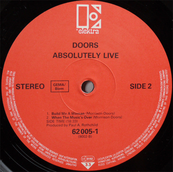 The Doors : Absolutely Live (2xLP, Album, RE)