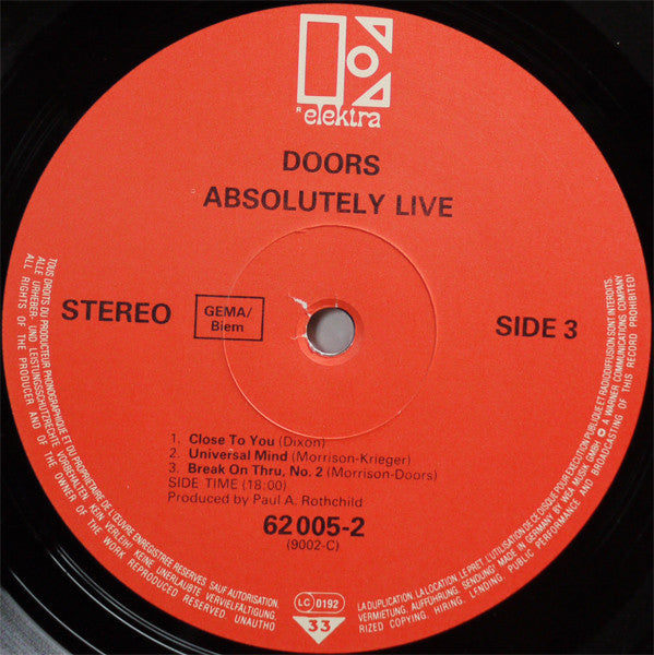 The Doors : Absolutely Live (2xLP, Album, RE)