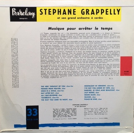 Stéphane Grappelly Et Son Orchestre A Cordes* : Musique Pour Arrêter Le Temps (LP, Album)