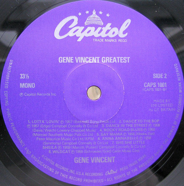 Gene Vincent : Gene Vincent Greatest (LP, Comp, Mono)