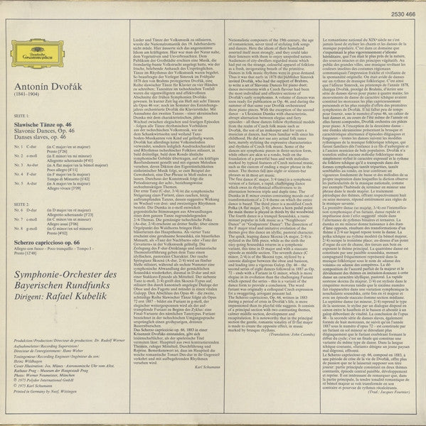 Antonín Dvořák - Symphonie-Orchester Des Bayerischen Rundfunks  = Bavarian Radio Symphony Orchestra, Rafael Kubelik : Slawische Tänze = Slavonic Dances, Op. 46 • Scherzo Capriccioso (LP)