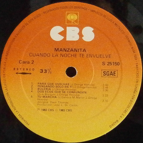 Manzanita : Cuando La Noche Te Envuelve (LP, Album)