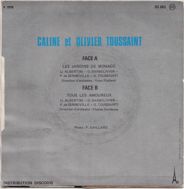 Caline Et Olivier Toussaint : Les Jardins De Monaco (7", Single)
