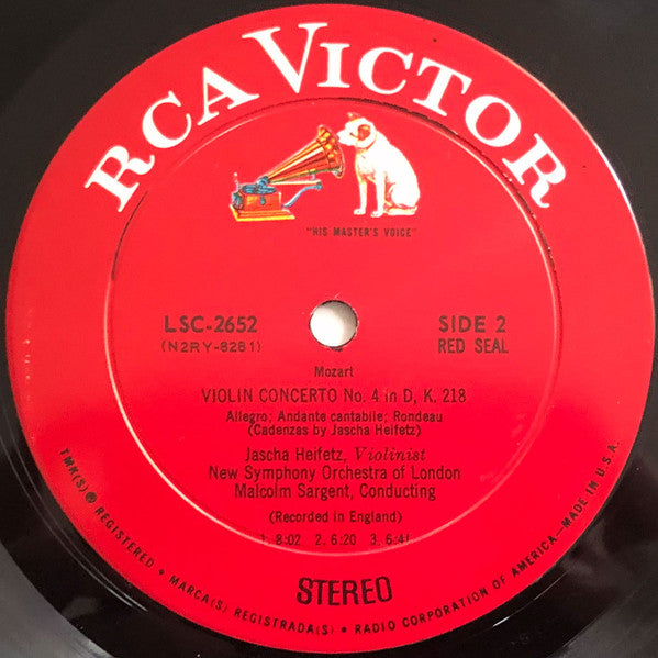 Heifetz*, Bruch* / Mozart* - New Symphony Orchestra Of London*, Sir Malcolm Sargent : Concerto In G Minor / Concerto In D Major (LP, RP, WD,)