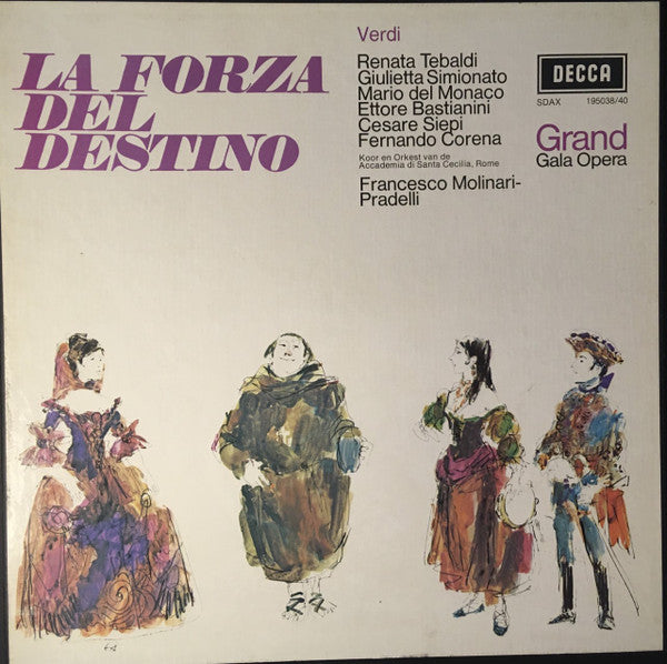 Giuseppe Verdi - Renata Tebaldi, Giulietta Simionato, Mario del Monaco, Ettore Bastianini, Cesare Siepi, Fernando Corena, Coro dell'Accademia Nazionale di Santa Cecilia en Orchestra dell'Accademia Nazionale di Santa Cecilia, Francesco Molinari-Pradelli : La Forza Del Destino (3xLP)