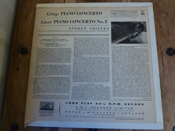 Edvard Grieg / Franz Liszt - Gyorgy Cziffra With The Philharmonia Orchestra Conducted By André Vandernoot : Grieg: Piano Concerto / Liszt: Piano Concerto No. 2 (LP, EW1)