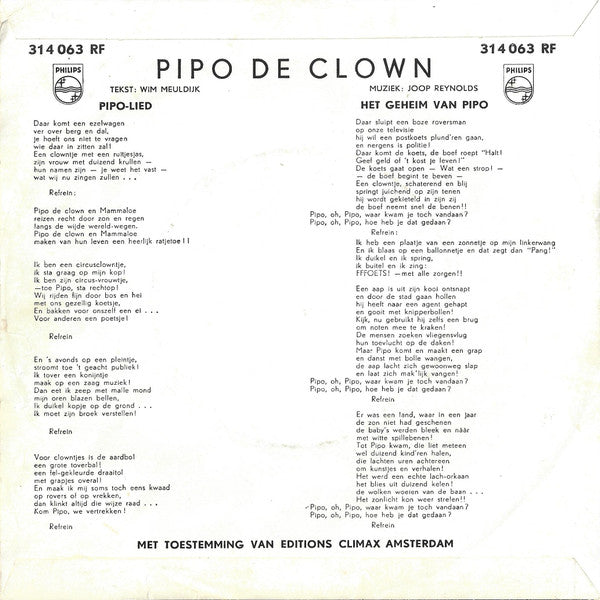Pipo De Clown : Het Pipo-Lied (7", Mono)