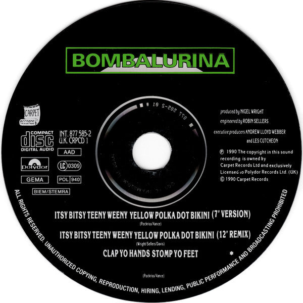 Bombalurina : Itsy Bitsy Teeny Weeny Yellow Polka Dot Bikini (CD, Single)