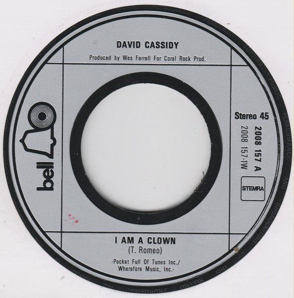 David Cassidy : I Am A Clown (7", Single)