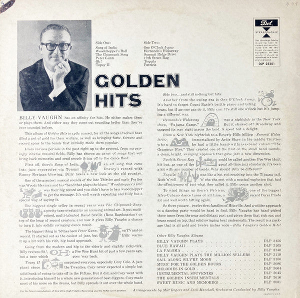 Billy Vaughn And His Orchestra : Golden Hits (LP)