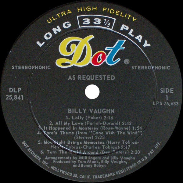 Billy Vaughn : As Requested (LP, Album)
