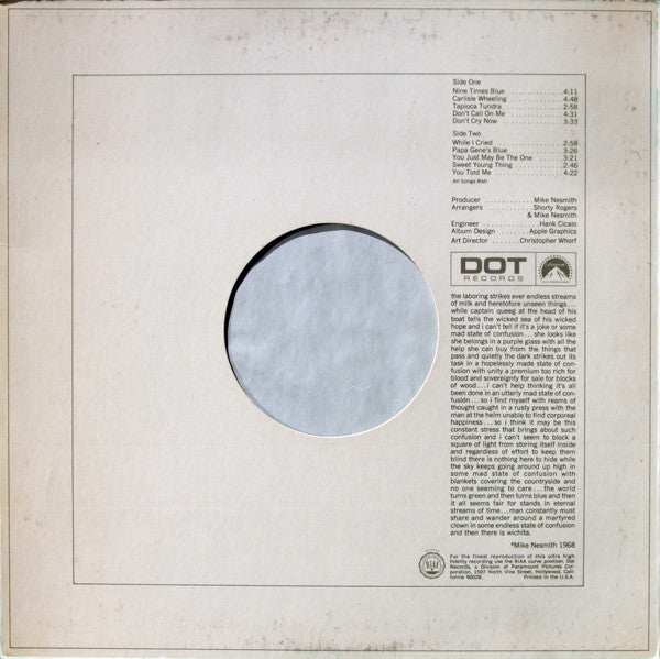 Mike Nesmith* Presents The Wichita Train Whistle : The Wichita Train Whistle Sings (LP, Album, Mon)